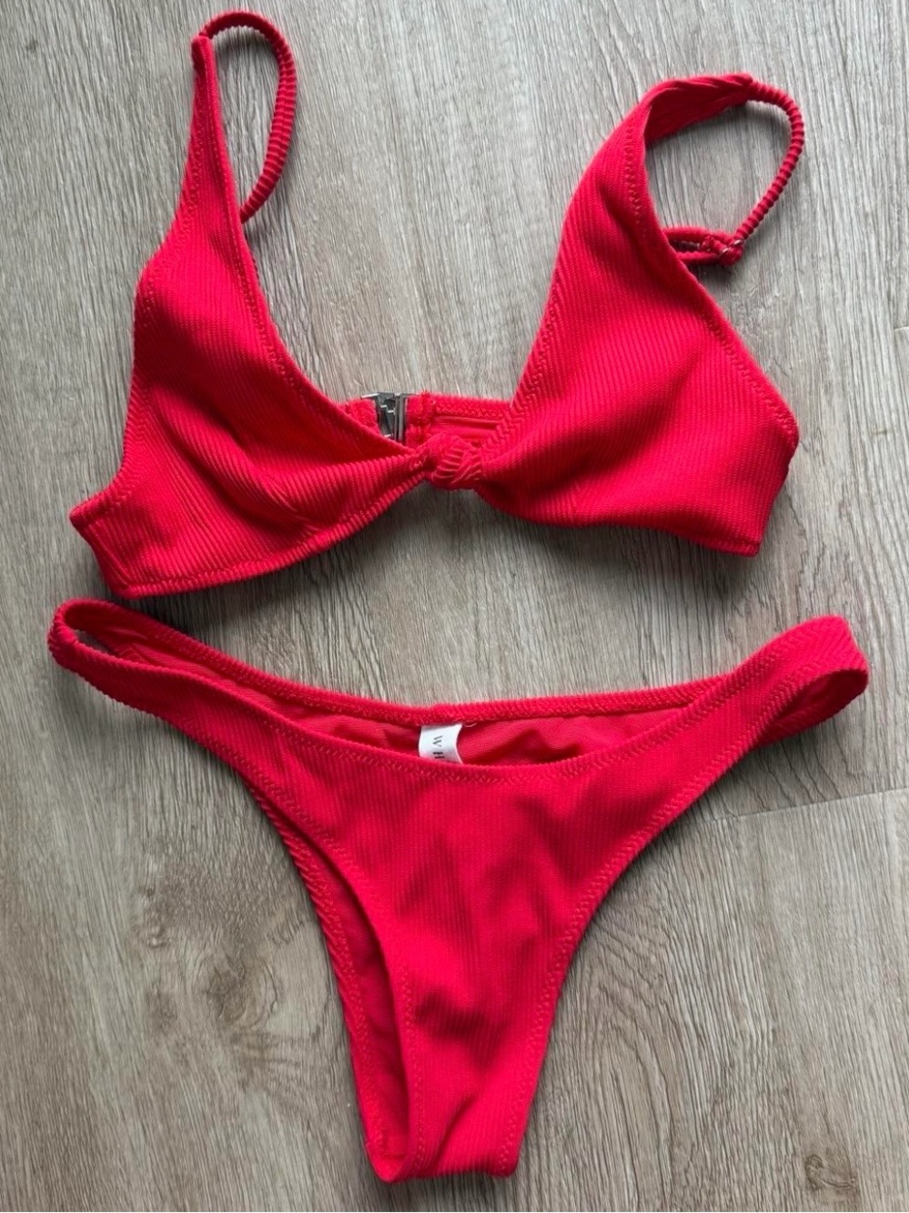 White Fox Boutique Red Ribbed Bikini Set